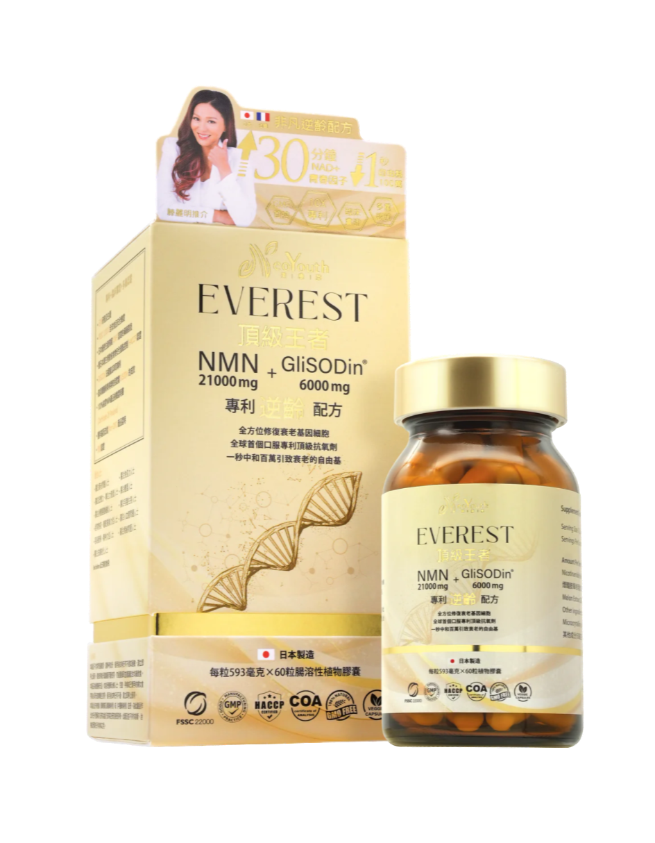 日本NeoYouth美康萊 Everest 頂級王者 NMN 21,000mg + GliSODin®️ 6,000mg專利逆齡配方